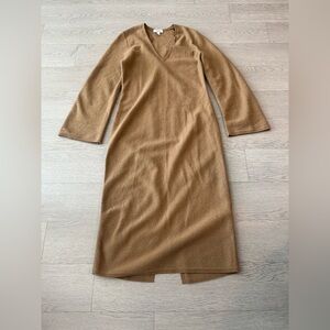 COS  Womens Wool V-neck Sweater Dress Back Slit Tan Bell Sleeve XS Black